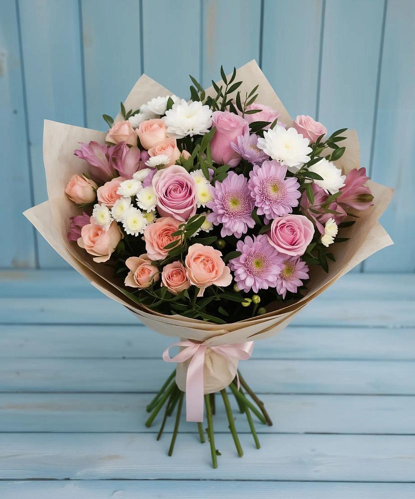 Букет цветов из: Хризантемы, Розы и Альстромерии в Селижарово