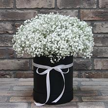 Цветочная композиция из Гипсофила в шляпной коробке в Селижарово